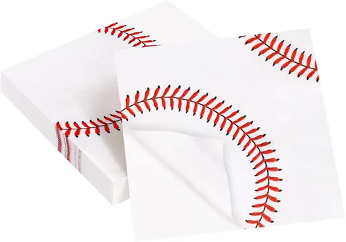 Paquete de 48 servilletas de papel de béisbol de 13 x 13 pulgadas desechables para fiestas temáticas deportivas, cumpleaños, suministros de fiesta