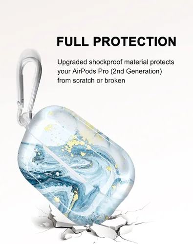 Miniatura 6 de Funda para Airpods Pro de 2ª generación, diseño de mármol con purpurina dorada, piel protectora de TPU para mujeres y niñas con llavero compatible