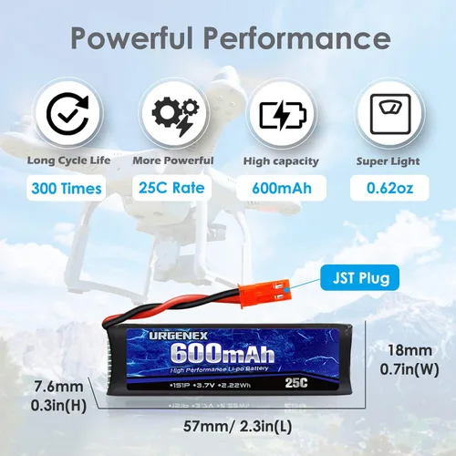 Miniatura 4 de 3.7 V Lipo Batería 600 mAh con JST Plug 1S Li-Po Batería con Cargador de Batería X5 para UDI U817 U817A V959 V222 V929 RC Drone Quadcopter 5PCS