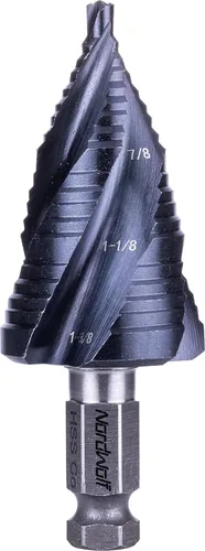 NordWolf Broca de paso de cobalto HSS, cuatro flautas en espiral listas para impacto con vástago hexagonal Unibit de 7/16 pulgadas para acero