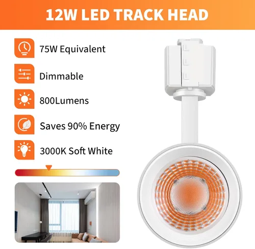 Miniatura 2 de ALAMPEVER Cabezales de iluminación LED para pista tipo J, accesorios de iluminación de pista regulables para arte de pared, luz de pista de 12 W