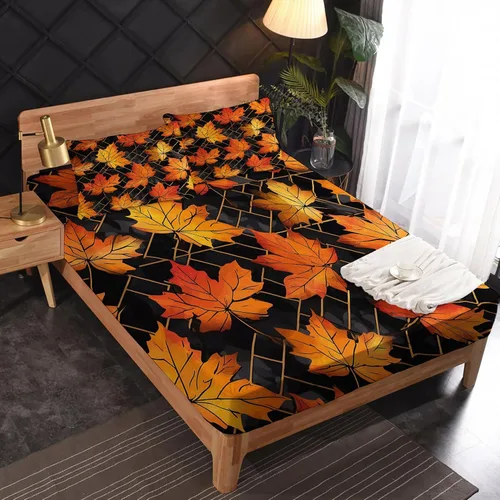 Miniatura 2 de Juego de sábanas de hojas de otoño tamaño individual, sábanas de microfibra suave y bolsillo profundo, sábanas y fundas de almohada estampadas sin
