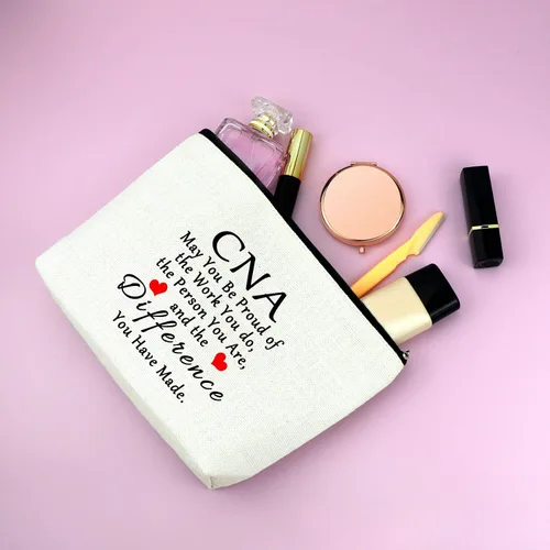 Miniatura 6 de Mxrymvu Regalos de la semana de CNA Bolsas de maquillaje Regalos de agradecimiento CNA, 2 piezas beige.