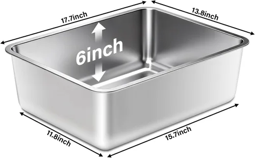 Miniatura 2 de Paquete de 2 cajas de arena para gatos de acero inoxidable con tapa, litterox extra grande para gatos grandes con lado alto, antiadherente, fácil