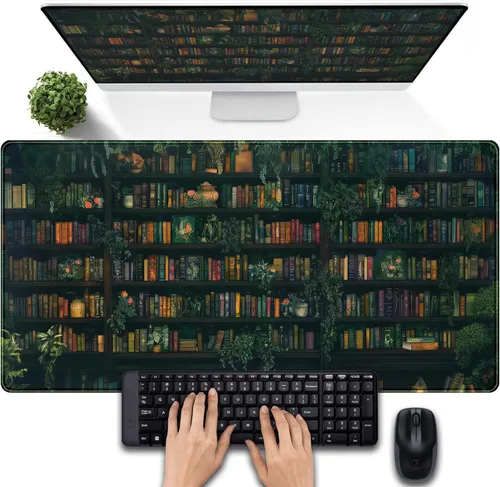 Miniatura 7 de Tapete de escritorio de bosque anime, lindo tapete de mouse verde, tapete de escritorio completo Kawaii estético XXL para juegos Mousemat XL