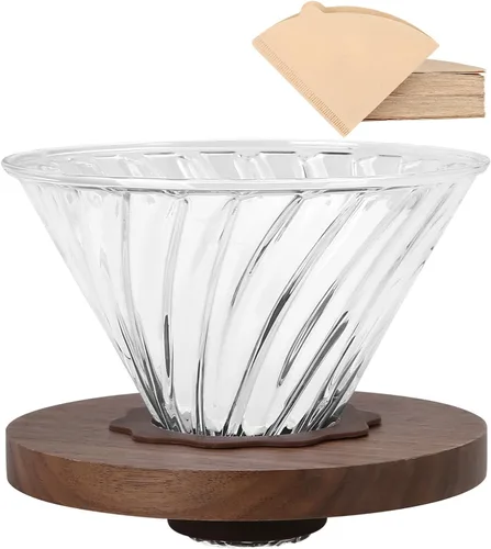 Miniatura 8 de Lalord Cafetera de Vertido, Jarra de Vidrio Borosilicato de 20 oz con 100 pcs Filtros de Papel V60 por Gsform, Mango de Nogal y Tapa de Vidrio