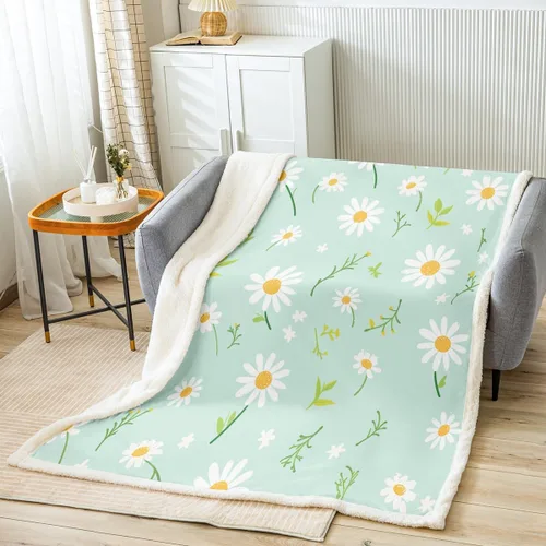 Miniatura 18 de Manfei Manta de margaritas, manta de flores amarillas y blancas para sofá, manta de cama de jardín botánico para niños y niñas, decoración
