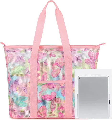 Miniatura 12 de CAMTOP Bolsas de playa para mujer, bolsa de playa de malla con cremallera, bolsas de conchas para niños, grandes para piscina, natación, vacaciones