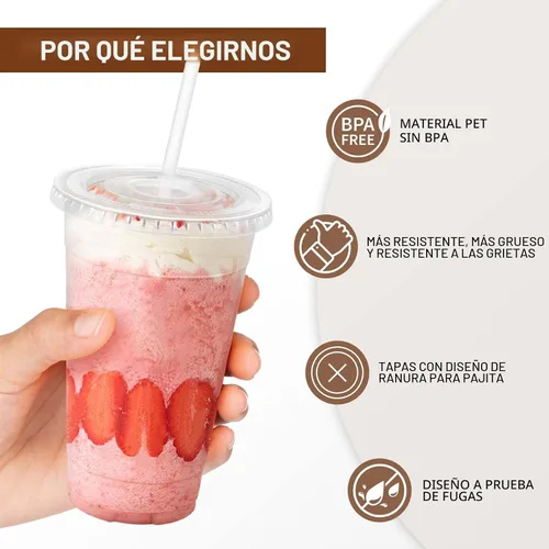 Miniatura 3 de Clawsoff Paquete de 100 vasos desechables de plástico transparente de 20 onzas con tapas y popotes, a prueba de fugas, resistentes a las fugas