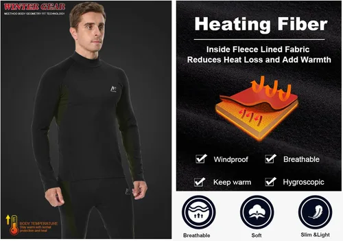 Miniatura 2 de Men's Fleece Lined Long Johns Base Layer Set Top Bottom for Ski Running Cold Weather