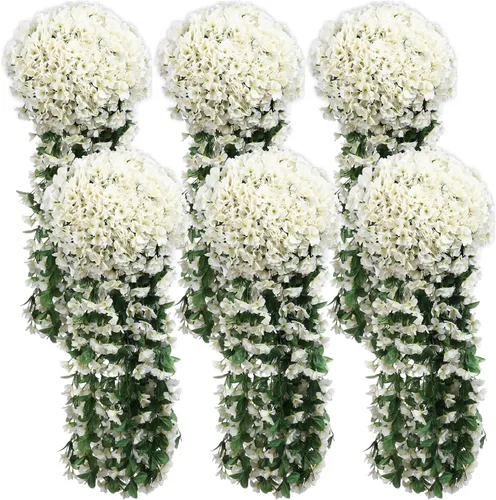 6 piezas de flores colgantes blancas decoración hiedra artificial realista orquídea ramo de flores de simulación colgantes de plantas colgantes