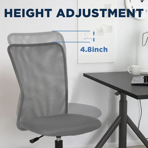 Miniatura 6 de FDW Silla para oficina en casa, de malla, con respaldo medio, silla sin brazos para computadora, ergonómica, giratoria, ajustable, moderna, con Gris