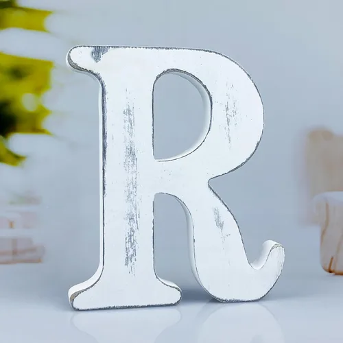 Miniatura 24 de Letras de madera rústica blanca de 6 pulgadas, letras de madera sin terminar para decoración de pared, letras de pie retro blancas blancas