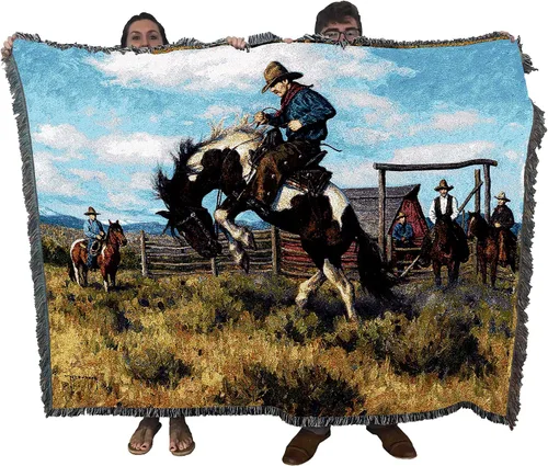 Miniatura 12 de Pure Country Weavers Manta con diseño de hermosas rubias de Robert Duncan, regalo para los amantes de los caballos, manta occidental tejida