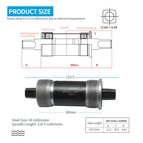 Miniatura 7 de Hoypeyfiy BB-UN26 - Soporte inferior cónico cuadrado de 68 x 123/127 / 4.331 in (negro, 1 unidad) (2.677 x 4.331 in)