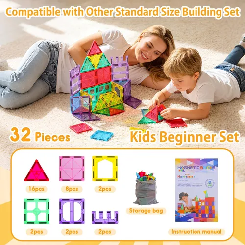 Miniatura 9 de Azulejos magnéticos antibacterianos, 32 unidades, juguete STEM para niños mayores de 3 años Bacteria resistant, Safer play, EPA-registered, Fits