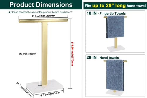 Miniatura 2 de Toallero de mano, soporte de toalla en forma de T para baño, barra de toallero de mano para aparador de cocina, acero inoxidable 304, base de mármol