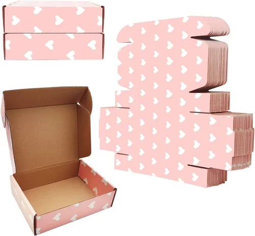 Miniatura 10 de Paquete de 25 cajas de envío con corazones rosas para bebé, cajas de cartón corrugado de kraft reciclables de 4 x 4 x 2 pulgadas, cajas de embalaje