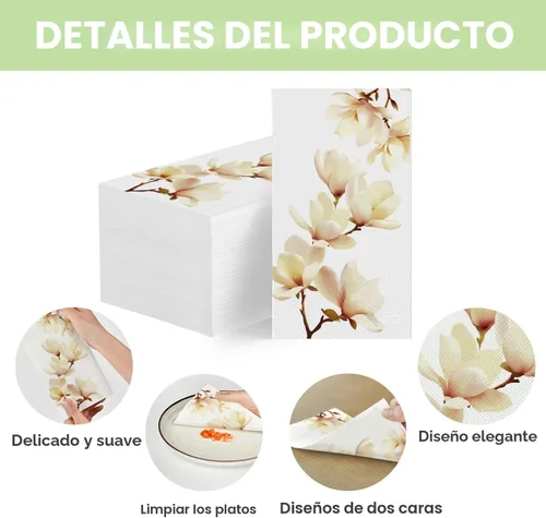 Miniatura 6 de Horaldaily 100 servilletas decorativas de papel desechables para invitados, toalla de mano Magnolia Grandiflora para fiesta, almuerzo, cena, cocina