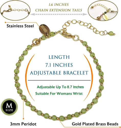 Miniatura 2 de Morchic - Pulsera ajustable de pulgadas para mujer, con mini cuentas de gemas naturales, serie de dijes de gemas de energía, regalo de cumpleaños