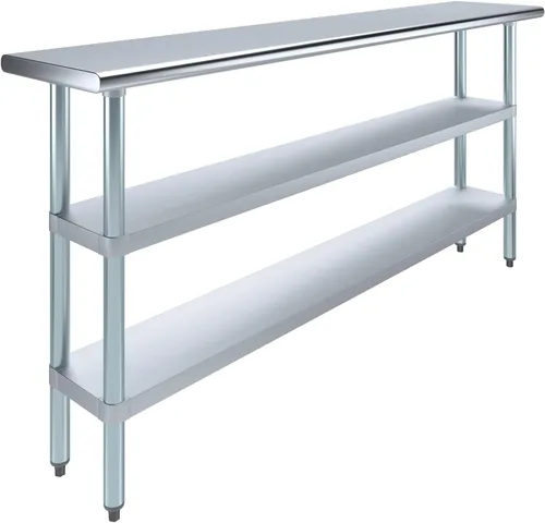Miniatura 10 de Mesa de trabajo de acero inoxidable con 2 estantes Mesa de utilidad de metal Mesa de utilidad NSF para uso comercial y residencial