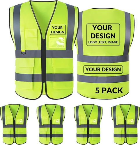 Miniatura 36 de BeautyWill Chaleco de seguridad con logotipo personalizado, Hi Vis Clase 2, chaleco reflectante de construcción unisex con 5 bolsillos