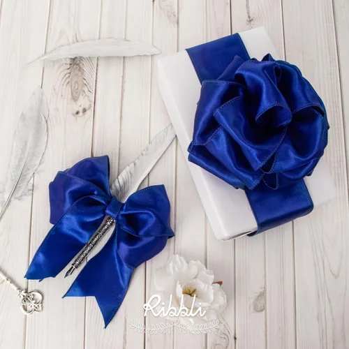Miniatura 4 de Ribbli Cinta de satén azul real con alambre de 2.5 pulgadas, cinta de Navidad azul real para envolver regalos, coronas, guirnaldas, decoración