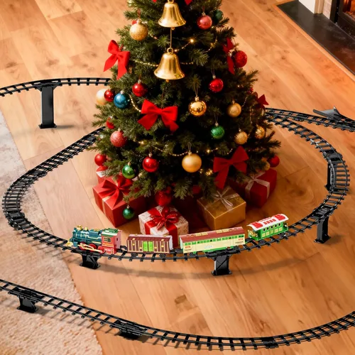 Miniatura 2 de Juego de tren para niños de 4 a 8 años, humo, juego de tren de Navidad con luces de humo y sonido, juguetes eléctricos clásicos para trenes de pista