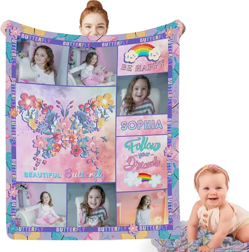 Miniatura 12 de Artsadd Manta facial personalizada de princesa para niñas, personalizada con cara de niños, manta personalizada para niños, nombre de foto de bebé