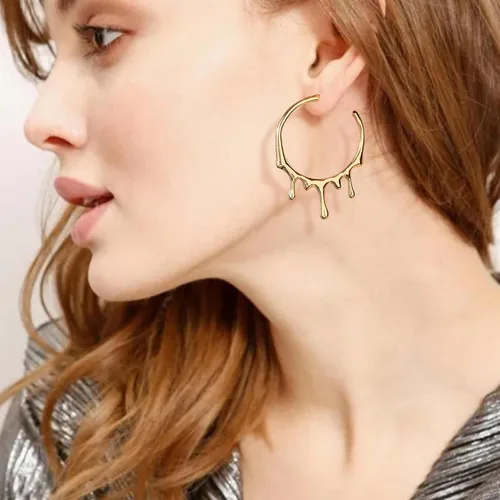 Miniatura 5 de Aretes de aro ligeros con forma de lágrima para mujer, de oro de 14 quilates, grandes ovalados, aretes de aro gruesos, de alto pulido, joyería