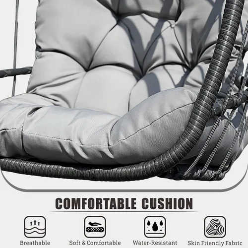 Miniatura 6 de FREDEES Silla colgante con forma de huevo con soporte, silla colgante de exterior con cojín para patio/porche/balcón/interior (Gris claro)