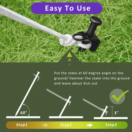 Miniatura 7 de Kits de estacas de árbol de acero resistente, kits de estacas y soportes para árboles jóvenes contra el mal tiempo, incluye 3 correas de árbol
