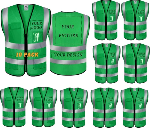 Miniatura 9 de BeautyWill Chaleco de seguridad con logotipo personalizado, Hi Vis Clase 2, chaleco reflectante de construcción unisex con 5 bolsillos