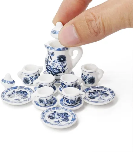 Miniatura 18 de Odoria 1:12 Miniatura 15pcs porcelana azul Chintz taza de té Set (azul)