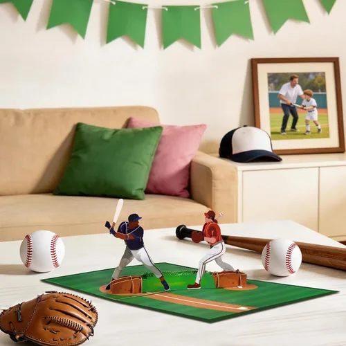 Miniatura 4 de GREETING ART Tarjeta desplegable de béisbol musical, tarjetas de cumpleaños de béisbol, tarjeta del día del padre, tarjetas de felicitación