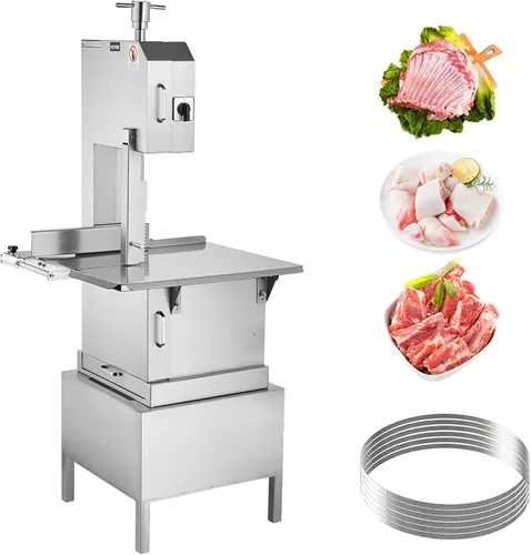 Miniatura 10 de Sierra de banda eléctrica comercial para carne, máquina de sierra ósea vertical de acero inoxidable de 1500W, banco de trabajo de 19.3" x 15