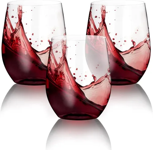 Miniatura 14 de SUT Paquete de 32 copas de vino de plástico con borde dorado de 12 onzas, sin tallo, desechables con calidad premium, reutilizables, irrompibles