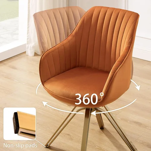 Miniatura 3 de Art Leon Silla giratoria moderna de mediados de siglo, silla de escritorio sin ruedas, sillón tapizado de tela con patas doradas, silla