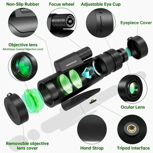 Miniatura 3 de Telescopio monocular de 80 x 100 de alta potencia para smartphone, monoculares de alta definición para adultos con adaptador/trípode