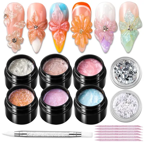 Gel de uñas sólido constructor, 6 colores no pegajosos para esculpir 3D para arte de uñas, pegamento de extensión de uñas, kit de uñas duras con