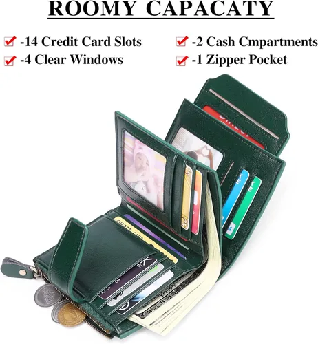 Miniatura 2 de FALAN MULE - Cartera de cuero auténtico para mujer, pequeña plegable , compacta, con interferencia de radiofrecuencia (RFID)