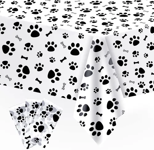 Miniatura 8 de DUAIAI Mantel con estampado de patas, 1 paquete de plástico de tamaño grande de 54 x 108 pulgadas, mantel con estampado de pata de perro y letrero