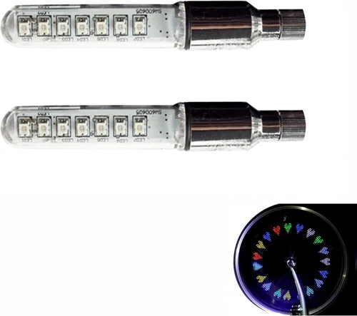 Miniatura 9 de 2 luces de vástago de válvula de neumático de bicicleta, IP55 impermeables, múltiples patrones de luz intermitente de radios de bicicleta