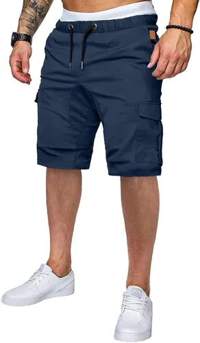 Miniatura 19 de JMIERR Pantalones cortos de carga casuales para hombre, de algodón, con cordón elástico, para verano, playa, pantalones cortos chinos con 6 bolsillos
