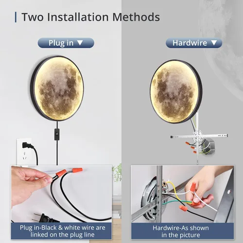 Miniatura 5 de Lámpara de pared de luna regulable de 19.6 pulgadas con control remoto, moderna lámpara de pared LED enchufable, lámpara de pared negra de 24 W