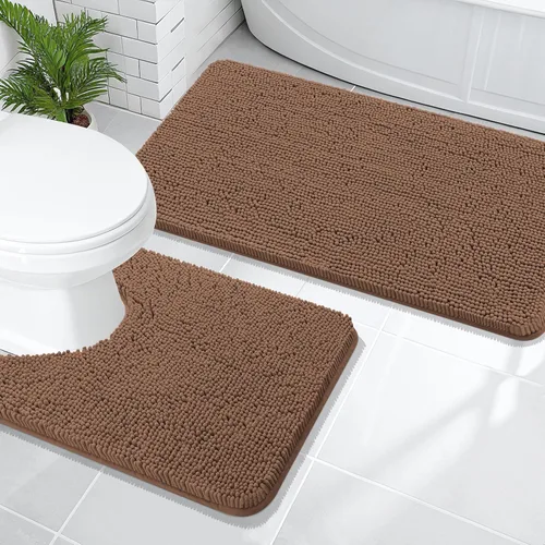 Miniatura 79 de OLANLY Juego de alfombras de baño de 2 piezas, alfombras de baño de chenilla suave y absorbente y alfombra de contorno en forma de U para inodoro