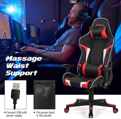 Miniatura 9 de Goplus Juego combinado de escritorio y silla para juegos, silla y escritorio de oficina en casa estilo carreras con soporte para tazas, gancho