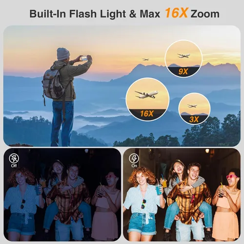 Miniatura 3 de Cámara digital 4K para niños de 7 a 12 años, cámara digital de 64MP de punto y disparo para vlogging con tarjeta SD de 32GB, cámara compacta