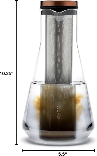 Miniatura 7 de Jarra de infusión fría Sio – 54 fl oz / 1600 mL de vidrio borosilicato con colador de acero inoxidable 316 microfino y tapa chapada en cobre