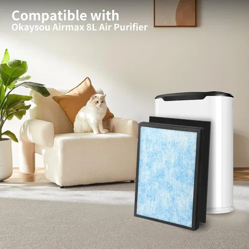 Miniatura 5 de 3 paquetes de filtros de repuesto 3 en 1 8L H13 True HEPA para purificador de aire Okaysou Airmax 8L con ultra filtro azul HEPA verdadero grado H13